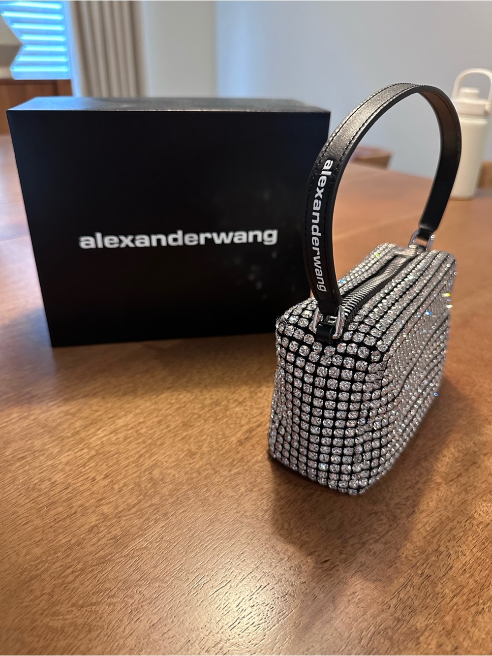 Alexander Wang Crystal-Embellished Mini Bag in Silver with Black Strap